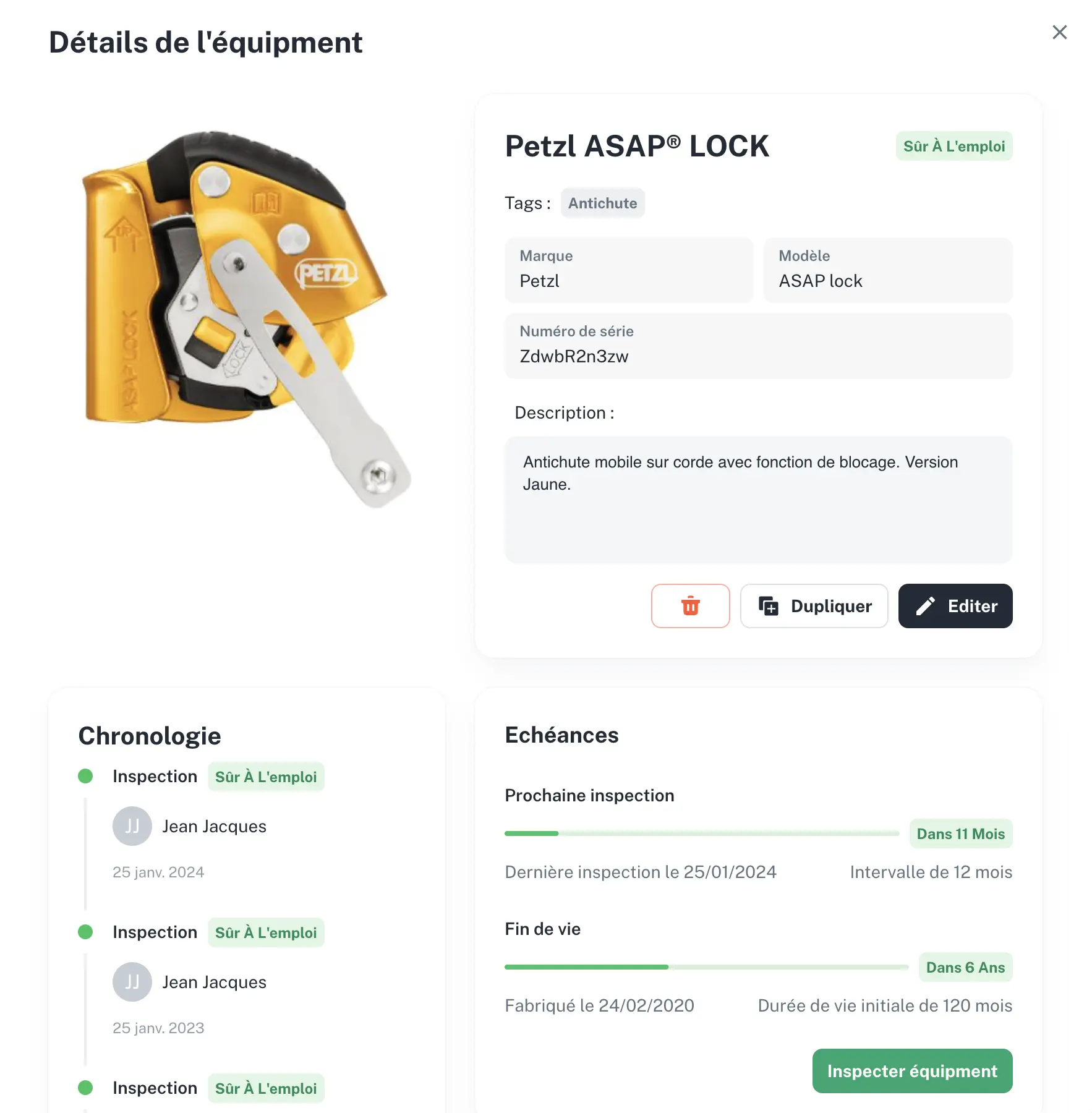 Capture of a Petzl ASAP Lock product sheet on Gear Tracker