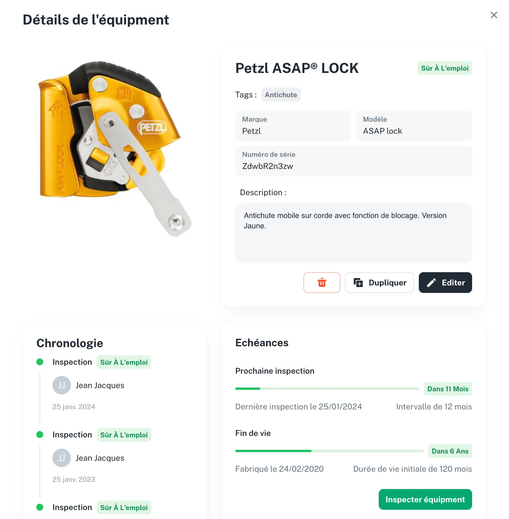 Aufnahme eines Petzl ASAP Lock Produktblatts auf Gear Tracker
