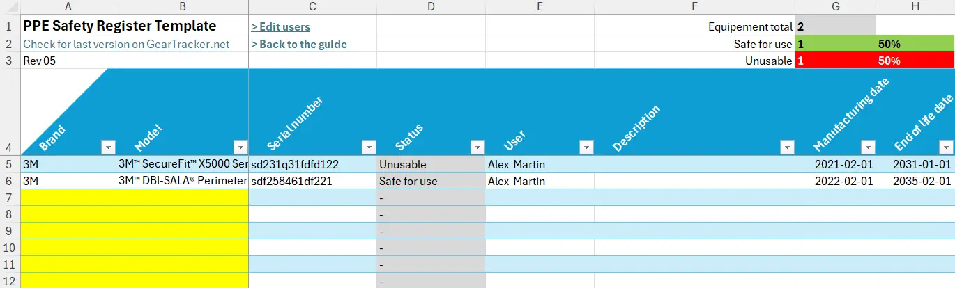 PPE Register (Free Excel Template)