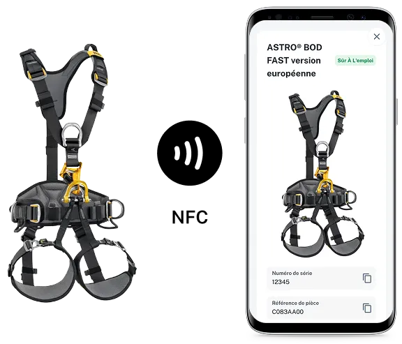 GearTracker-App scannt eine PSA per NFC, um auf ihren Lebenslauf zuzugreifen