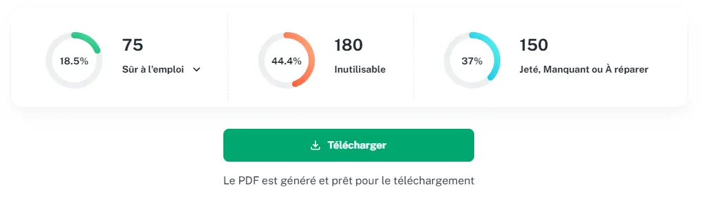 Capture d'un bouton télécharger un PDF de conformité sur l'app Gear Tracker