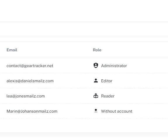 User list on GearTracker