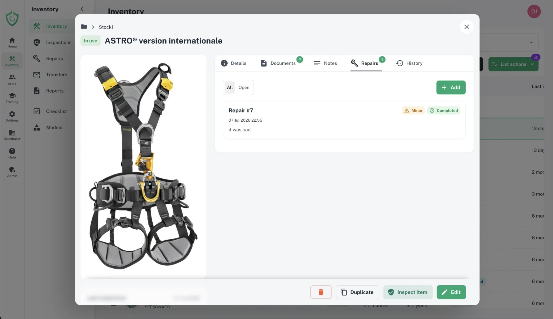 Track repairs for each item